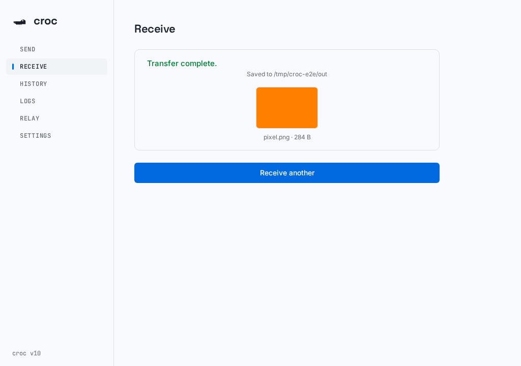 Receiving files — enter the code on the other device